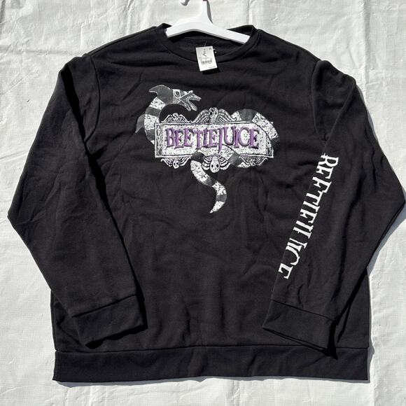 Beetlejuice Graphic Sweatshirt Sweater Mens 2XL Black Fleece Michael Keaton - Picture 1 of 7